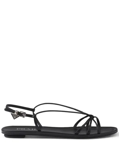 Prada Leather Flat Sandals Women In Black