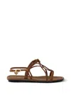 Prada Flat Leather Sandals In Brown