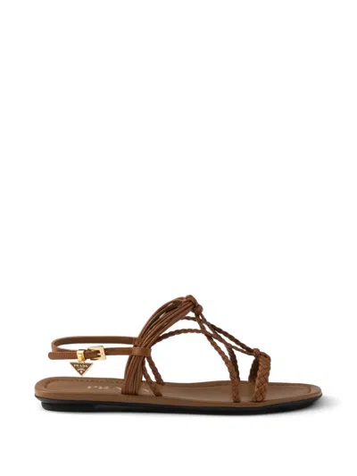 PRADA LEATHER FLAT SANDALS