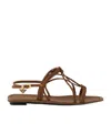 Prada Flat Leather Sandals In Brown