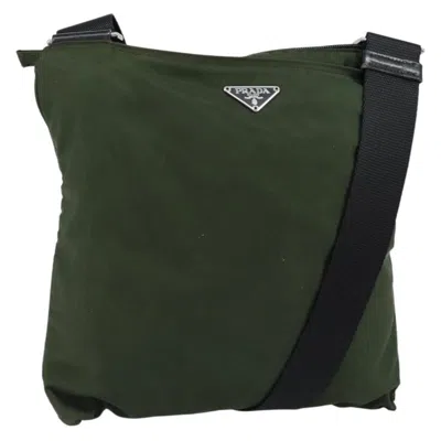 Pre-owned Prada Flat Messenger Bag Tessuto Khaki Nylon Shoulder Bag Bag () In Brown