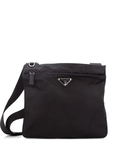 Pre-owned Prada Flat Messenger Bag Tessuto Small Crossbody Bag In Black