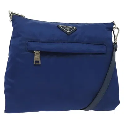 Pre-owned Prada Flat Messenger Tessuto With Leather Blue Nylon Shoulder Bag Bag ()