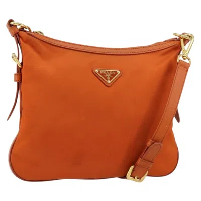 Pre-owned Prada Flat Messenger Tessuto With Leather Orange Nylon Shoulder Bag Bag ()