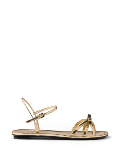Prada Flat Metallic Leather Sandals In Gold