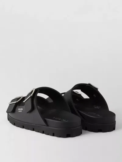 Prada Flat Sandals Double Strap Buckle Design In Black