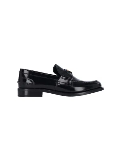 Prada Logo Patent Leather Loafers In Nero