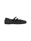 Prada Triangle Logo Studded Velvet Ballet Flats In Black