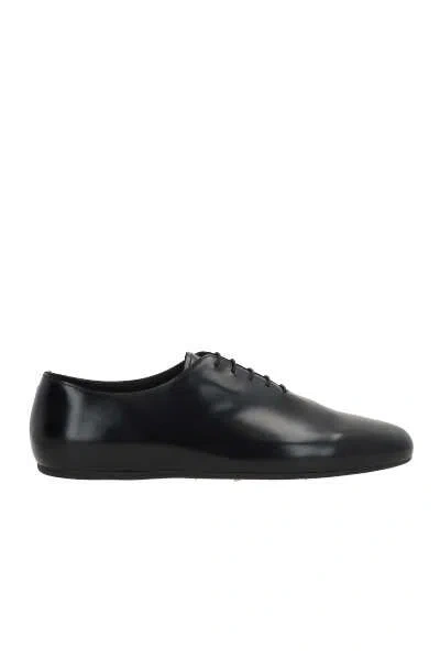 Prada Brushed-leather Lace-up Shoes In Nero