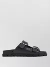 Prada Flat Sole Open Toe Leather Sandals In Black