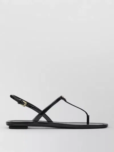 Prada Flat Sole Open Toe Slingback Sandals In Black