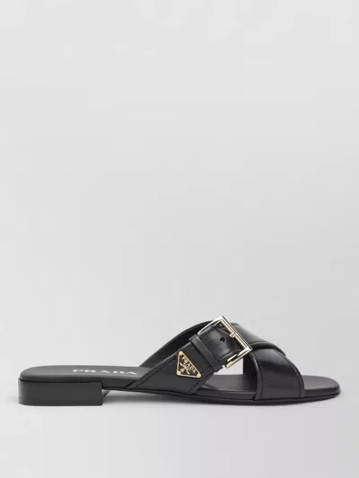 Prada Flat Sole Sandals Open Toe Design In Black