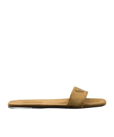 Prada Flat Velvet Slides In Oak