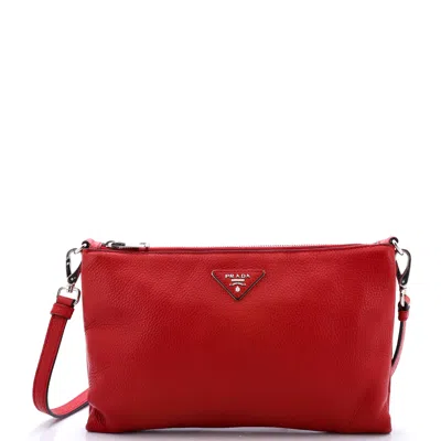 Prada Flat Zip Crossbody Bag Vitello Daino Mini In Red
