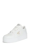 Prada Downtown Bold Leather Platform Sneakers In Bianco