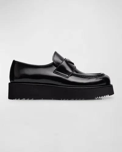 PRADA FLATFORM LEATHER LOAFERS