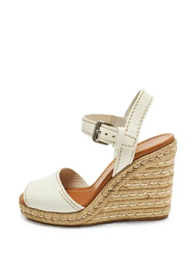 Pre-owned Prada Flaviana Espadrille Wedge Sandals In White