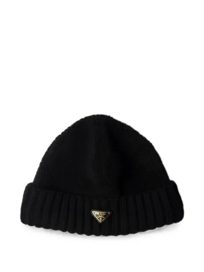 Prada Fleece And Wool Beanie In Black