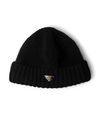 Prada Fleece And Wool Beanie In Black