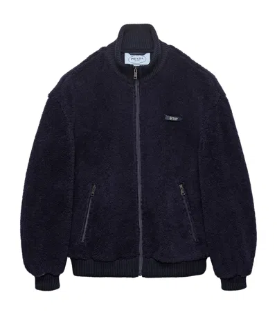 Prada Fleece Bomber Jacket In Blue