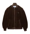 Prada Virgin Wool Bomber With Mini Logo In Brown