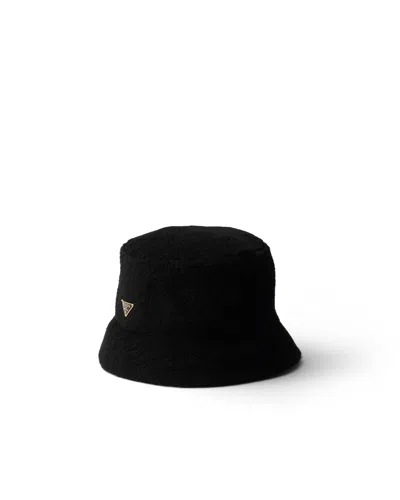 Prada Fleece Bucket Hat In Black