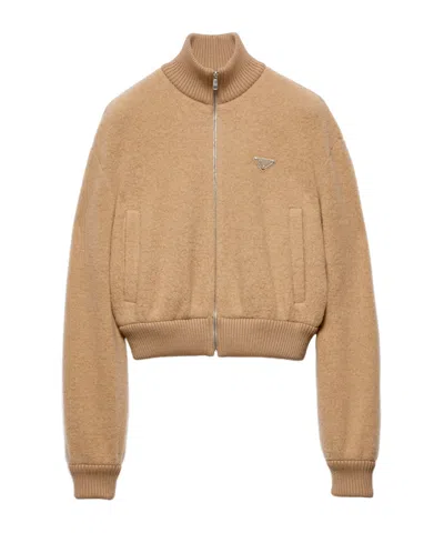 Prada Fleece Cotton Jacket In Brown