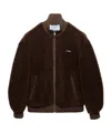 Prada Pile Bomber Jacket High Collar Ribbed Cuffs In Brown