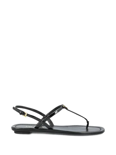 Prada Triangle Logo Patent Leather Thong Sandals In Multi