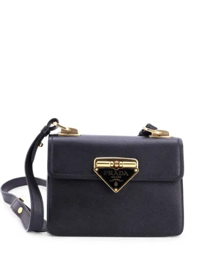 Pre-owned Prada Flip Lock Saffiano Leather Small Shoulder Bag In Black