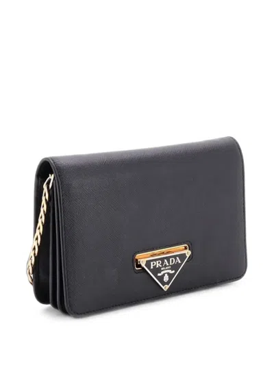 Pre-owned Prada Flip Lock Wallet On Chain Clutch Saffiano Leather Small Shoulder Bag In 黑色