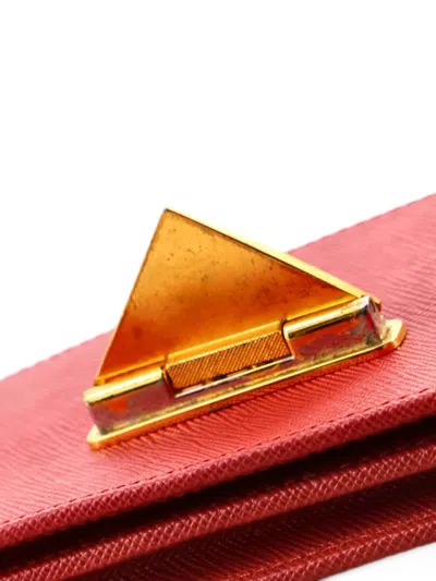 Pre-owned Prada Flip Lock Wallet On Chain Clutch Saffiano Leather Small Shoulder Bag In Red