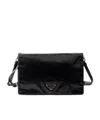 Prada Flap Soft Leather Shoulder Bag In Black
