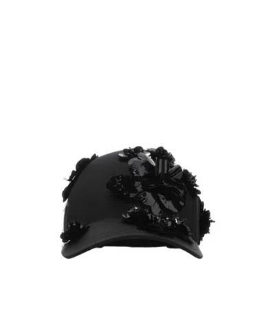 Prada Floral-appliqué Baseball Cap In Black
