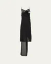 Prada Floral Applique Crepe Draped Dress
