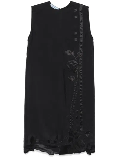 Prada Midikleid Mit Blumenapplikation In Black