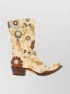 Prada Floral Block Heel Mid-calf Canvas Boots In Multi