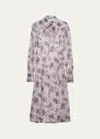 PRADA FLORAL CHIFFON SCARF-COLLAR MIDI DRESS