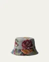 Prada Floral-print Reversible Bucket Hat In F0276 Acciaio