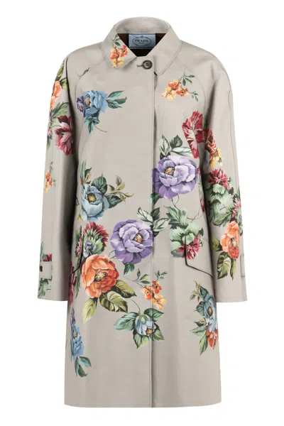 Prada Floral-print Single-breasted Coat In Printed