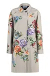 Prada Floral-print Single-breasted Coat In Gray
