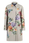 Prada Floral-print Single-breasted Coat In Grey