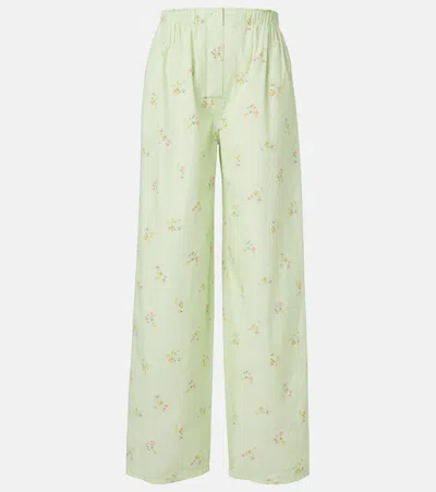 Prada Floral Cotton Wide-leg Pants In Green