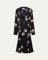 Prada Floral Cowl-neck Leather Belted Midi Dress In Nero