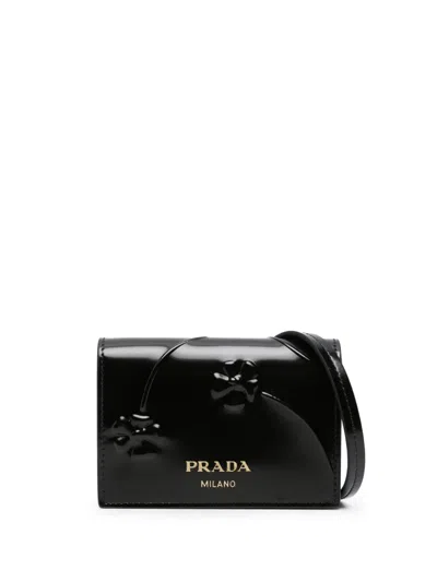 Prada Floral-debossed Leather Wallet In Schwarz