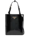 Prada Black Triangle Logo Mini Tote In Black