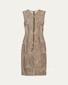 Prada Embroidered Sheer Silk Midi Dress In Mimetico