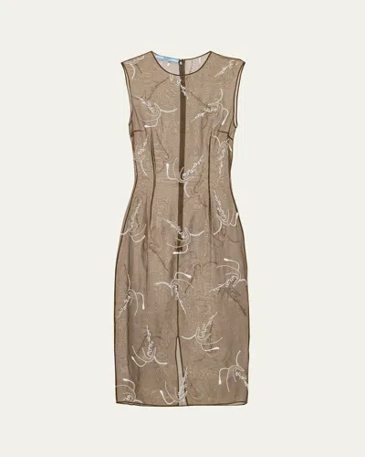 PRADA FLORAL-EMBROIDERED BEADED ORGANZA DRESS