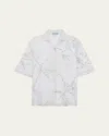 Prada Floral-embroidered Short-sleeved Sheer Shirt In Animal Print
