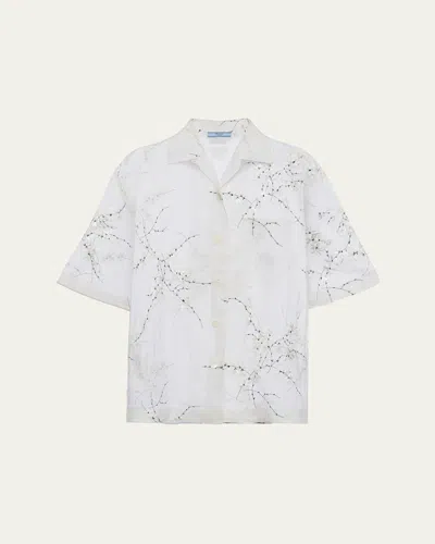 PRADA FLORAL EMBROIDERED BUTTON DOWN SHIRT